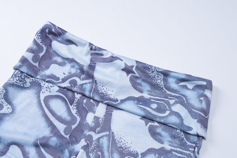 Women Spring Sexy Printed Off Shoulder Tank Top Shorts Two-piece Set 16