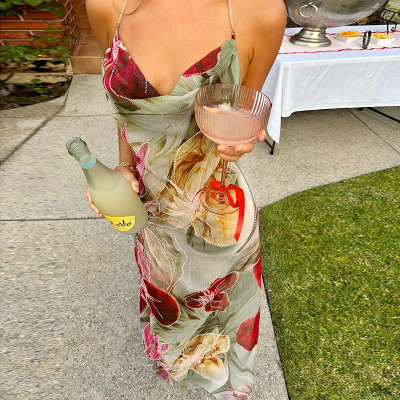 Women See-Through Print Holidays Summer Sexy Slit Dress 3