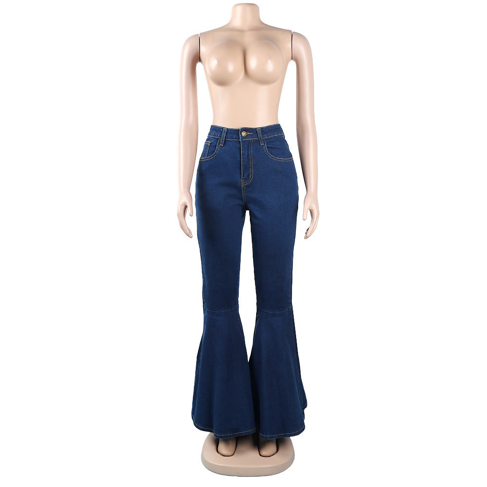 Women fashion stretchy Bell Bottom Denim Pants 5