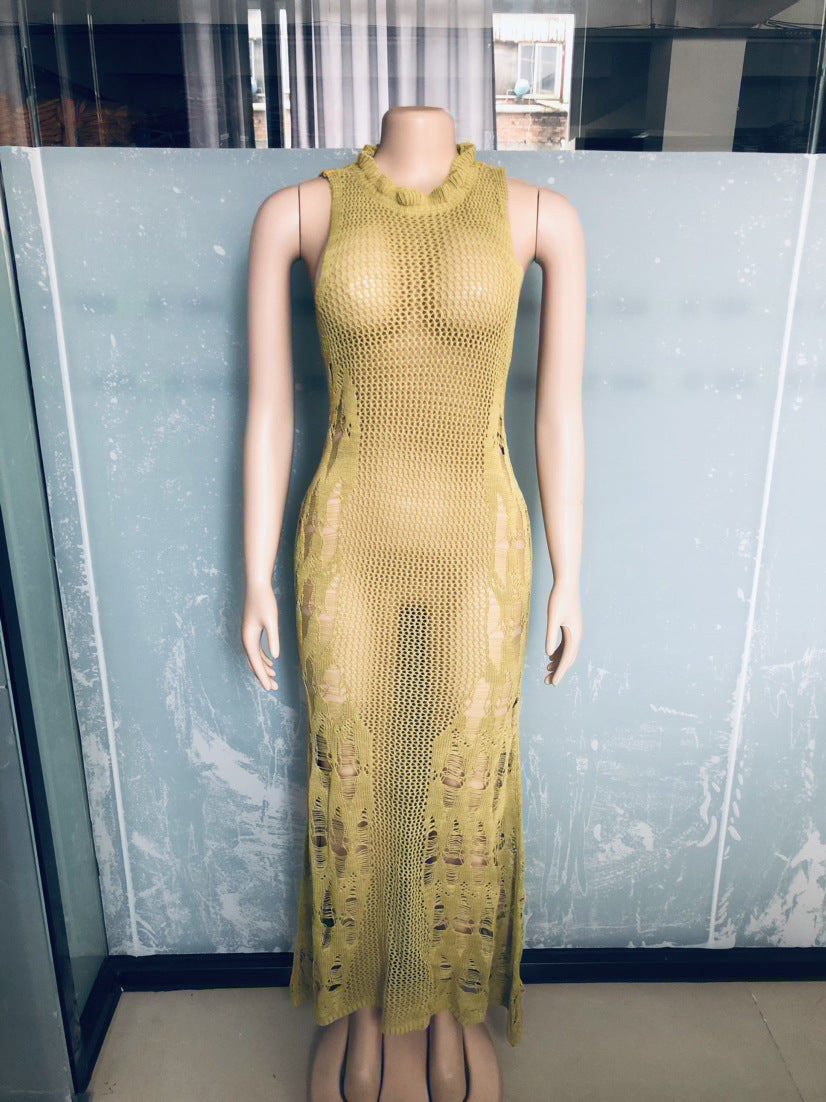 Women Dress Sun Protection Shirt Beach Long Dress Knitting Dress 43