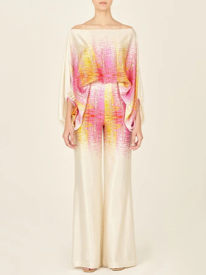 Summer Women's Printed Off Shoulder Top Slim Fit Wide Leg Pants Casual Chic Two Piece Set 16