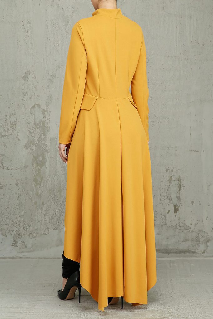 Spring Long-Sleeved High-Neck Slim Zipper Irregular Long Dress 41