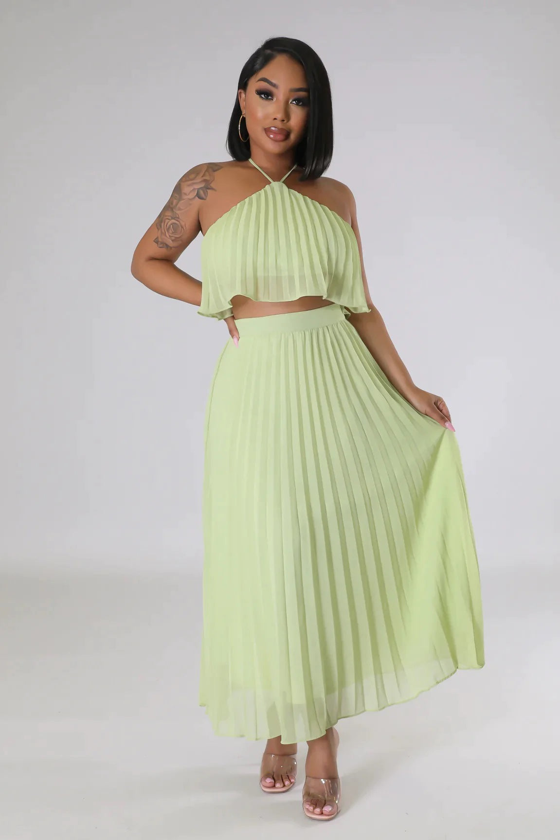 Women Summer Casual Solid Sleeveless Pleated Lace-Up Pleated Skirt 6