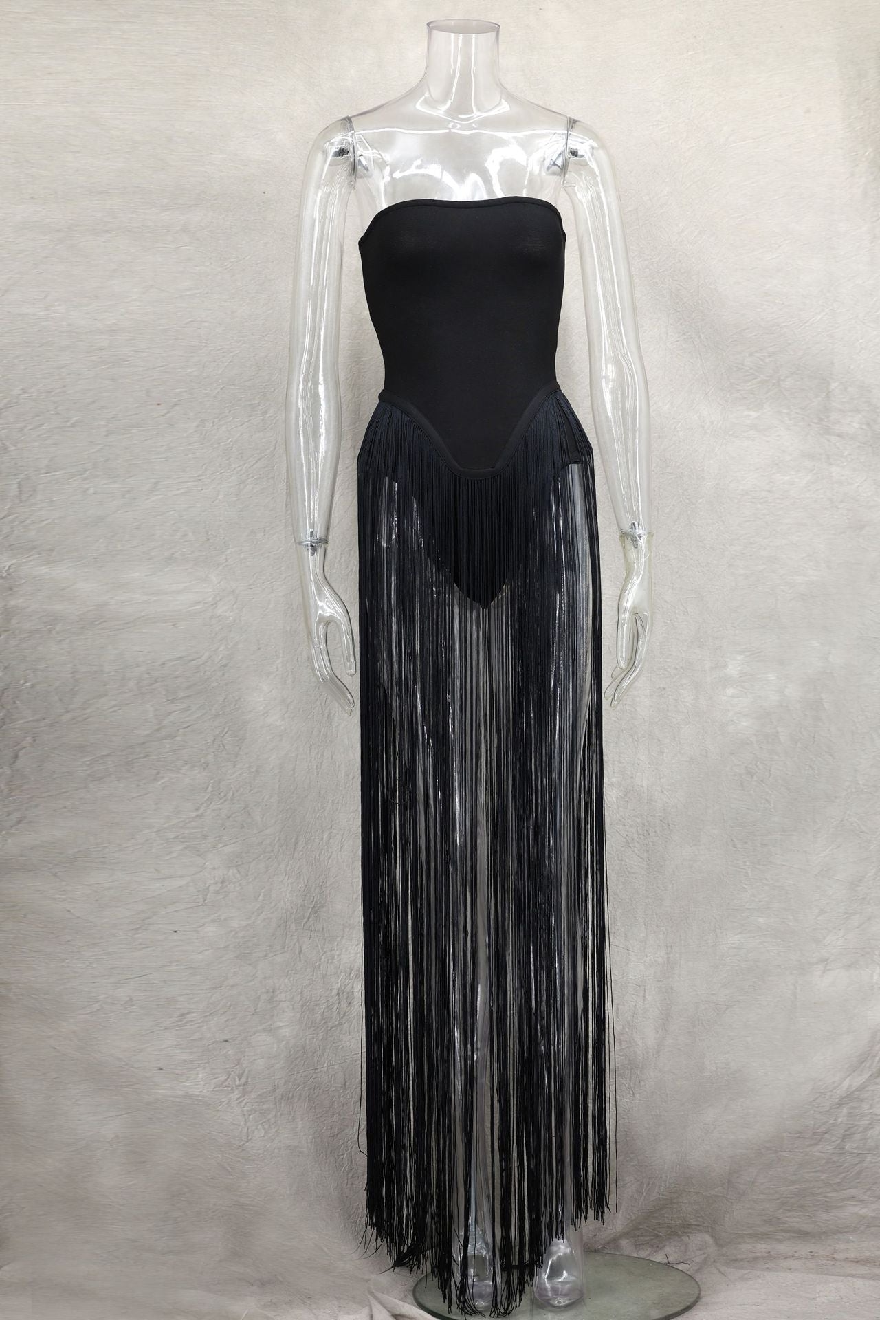 Spring Summer Style Tassel Trimmed Sexy Slimming Zipper Strapless Dress 26