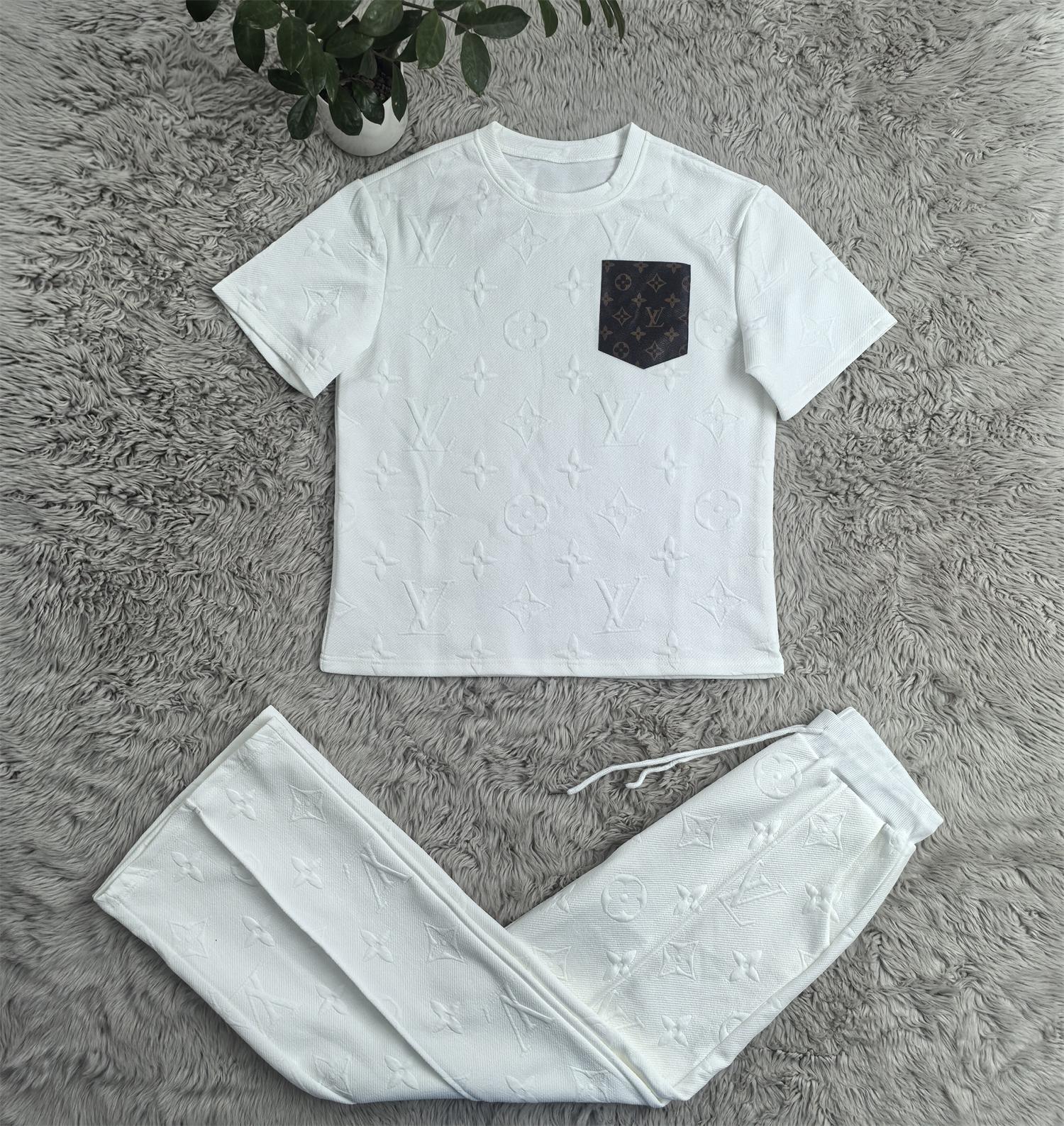 Women casual Pu-Leather pocket short-sleeved top and long pants jacquard two-piece set 21