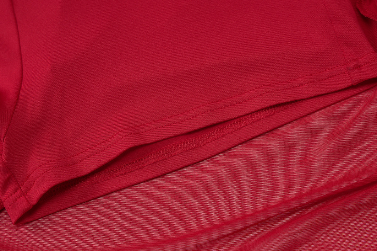 Women Solid sexy wrap chest Top and pleated layered mesh irregular Maxi Skirt two-piece set 15