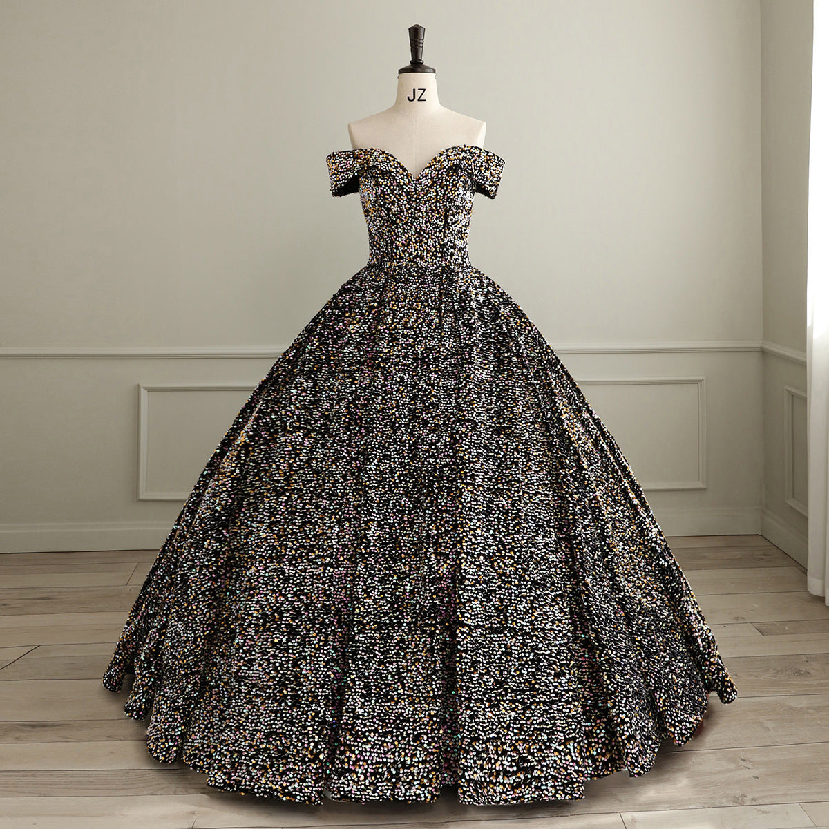 Bride Wedding Dress Women's Sequins Ball Gown Off Shoulder Puffy Evening Dress 12