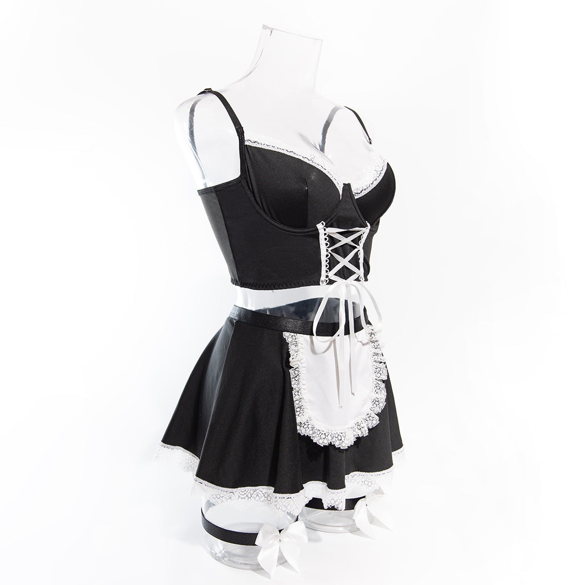 Women lace-up maid Pu-Leather cosplay uniform Sexy lingerie set 14