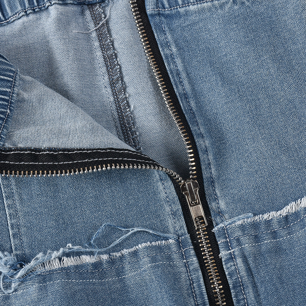 Women summer washed tassel Denim zipper off shoulder dress 9