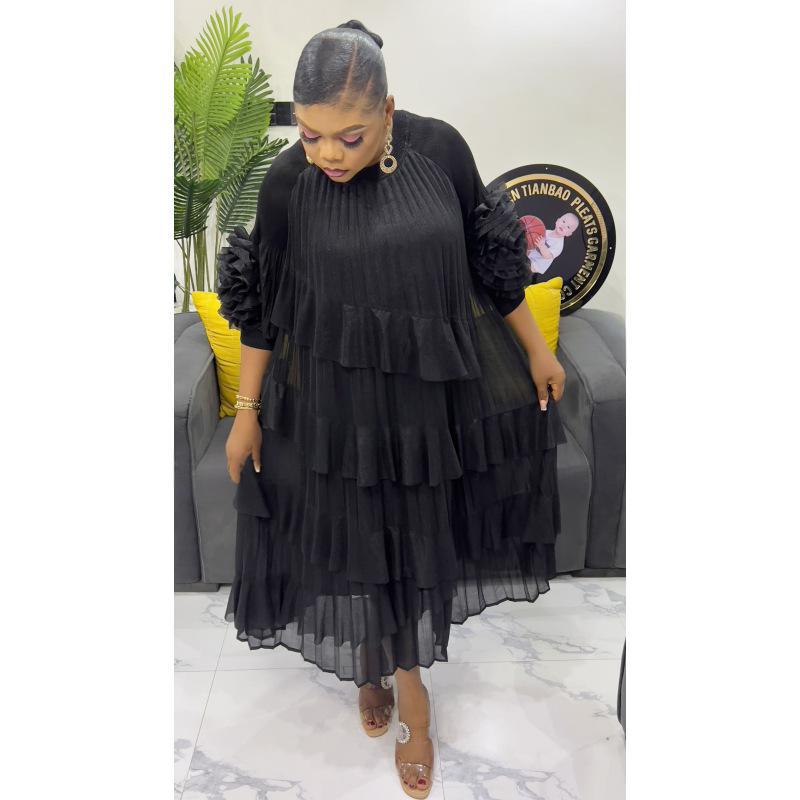 Plus Size African Women pleated Bell Bottom sleeve dress 7