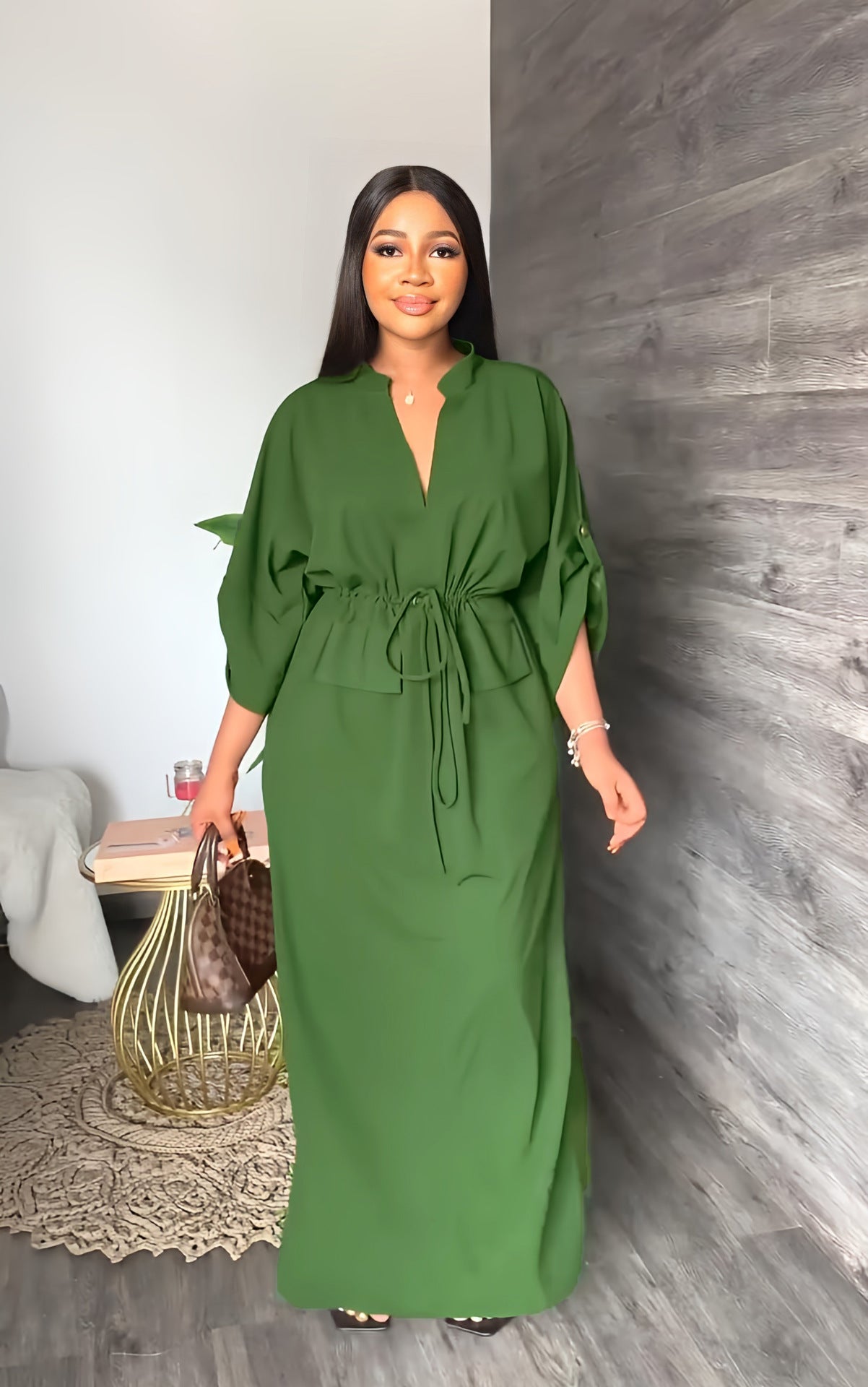 Loose Slim Waist Casual Side Slit Summer Long Dress