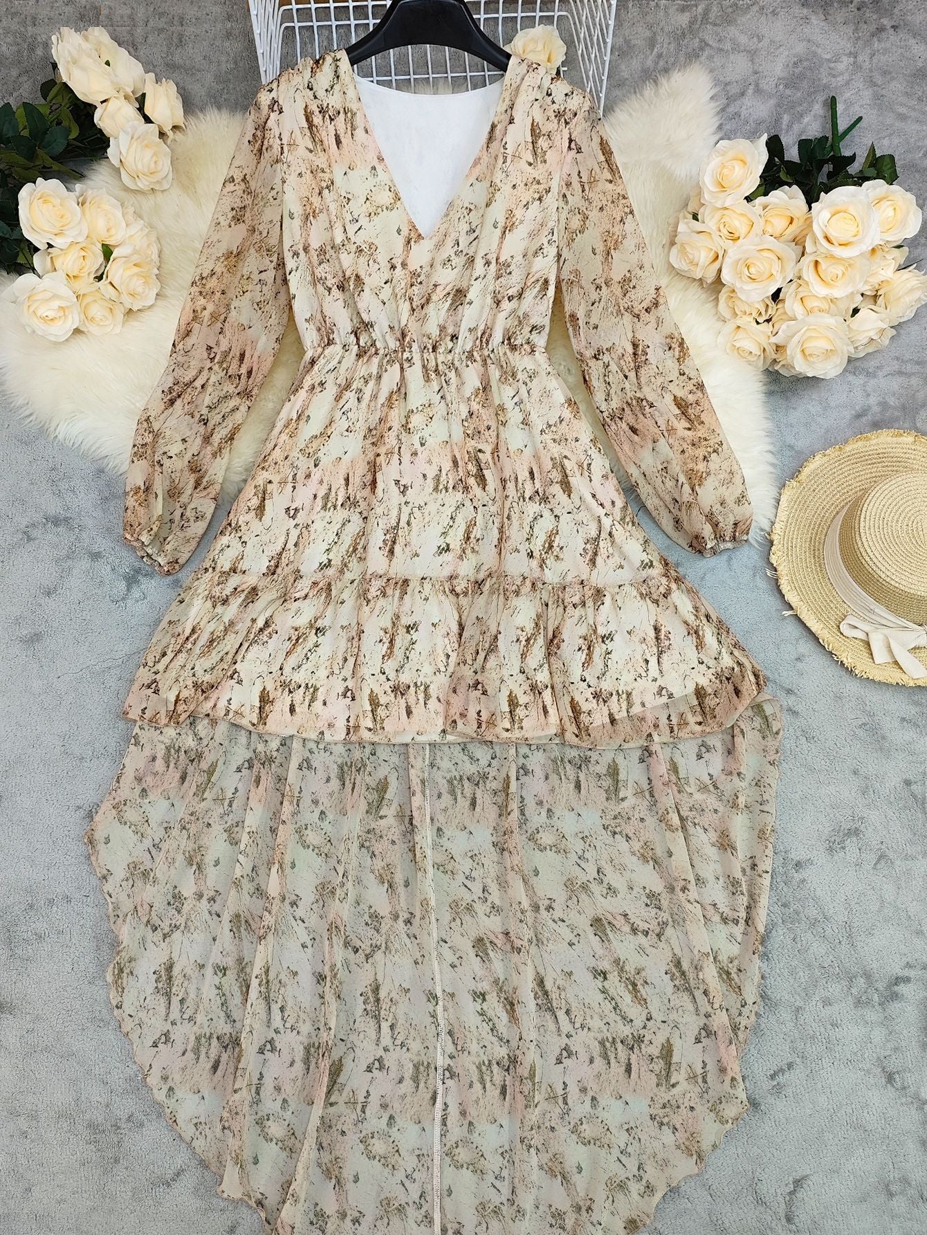 Spring V-Neck Bohemian Floral Long-Sleeve Mini Dress 3