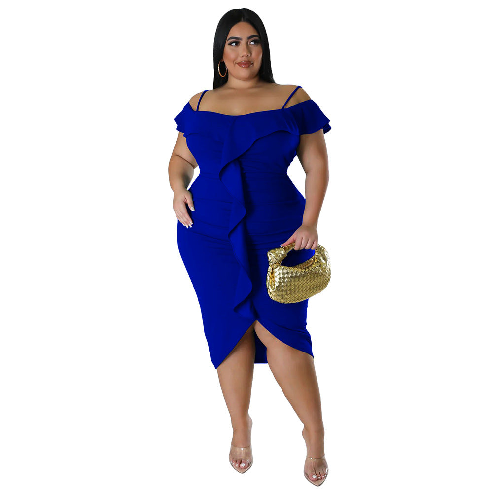 Plus Size Women Solid Off Shoulder Midi Dress 9