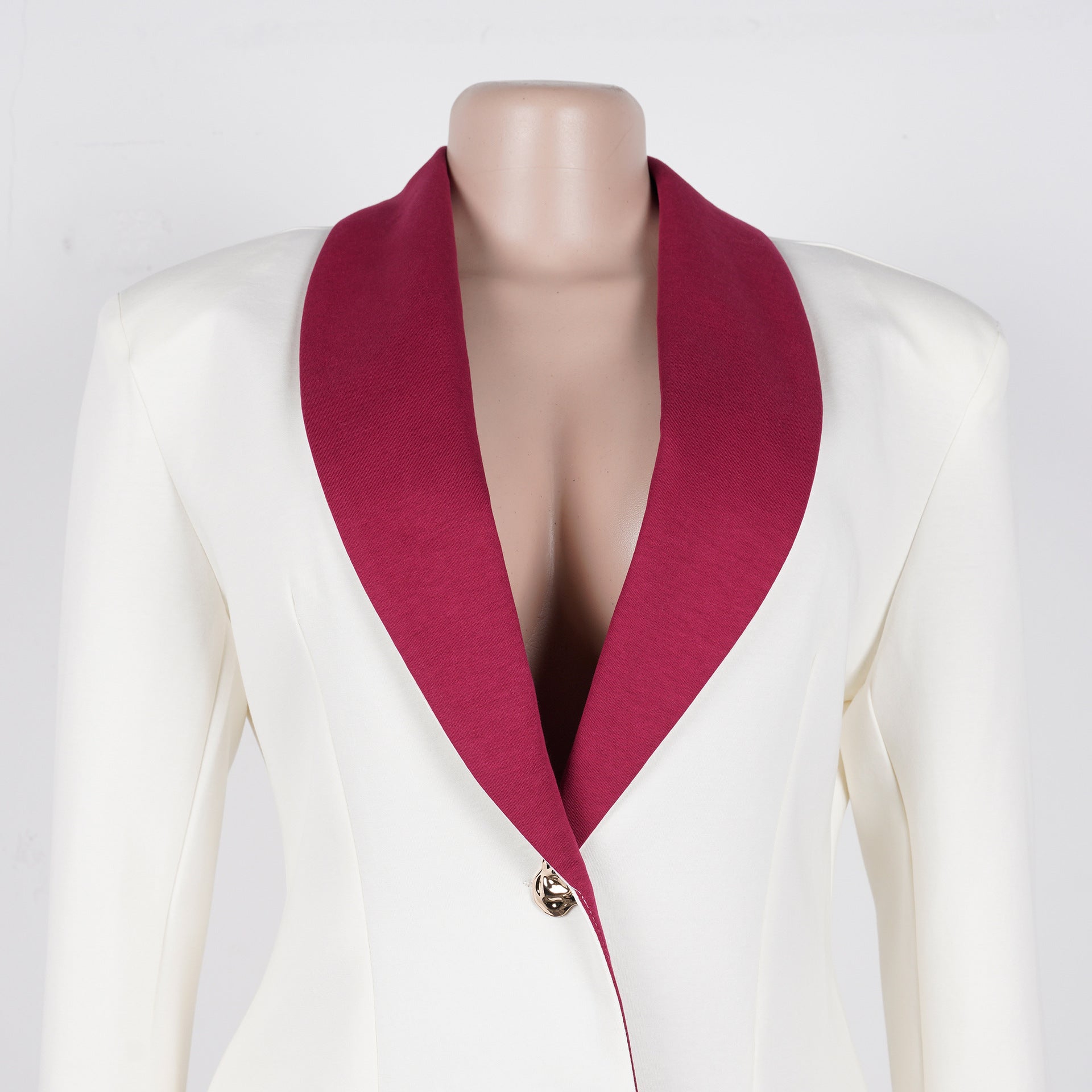 Women's Elegant Career Color-Blocking Turndown Collar Casual Suit Two-Piece Set 29