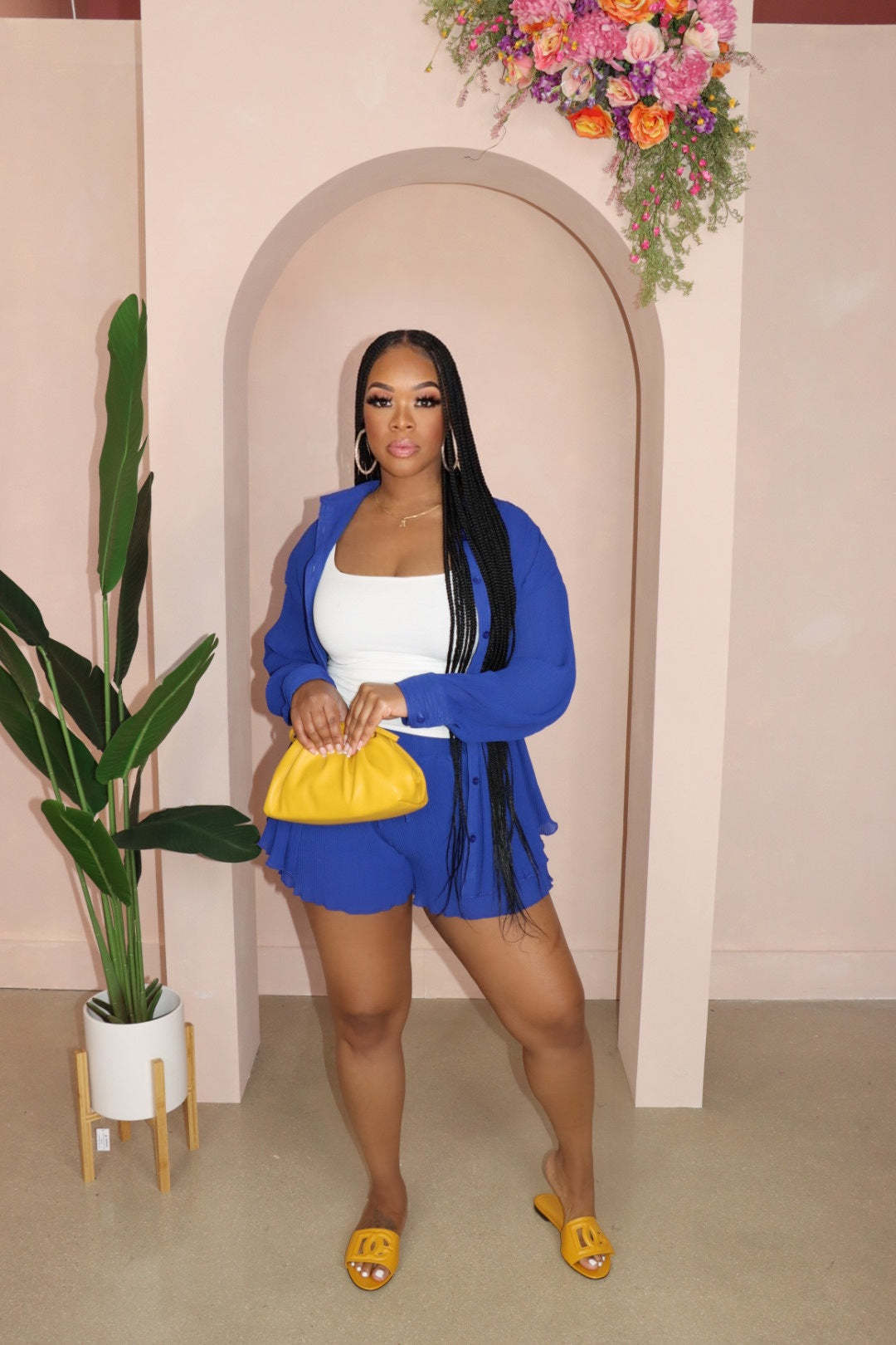 Women Solid Loose Turndown Collar Shirt and Wide Leg Shorts Casual Two-Piece Set 16