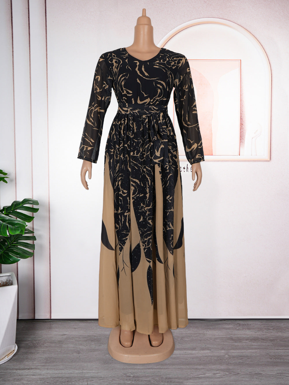Plus Size African Women Long Sleeve Elegant Print Chiffon Maxi Dress 9