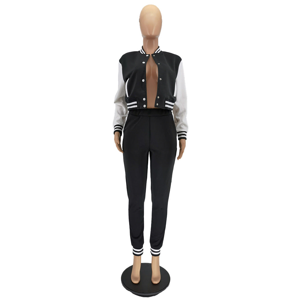 Women's Winter Fashion Ribbed Multicolor Baseball Uniform Set 30