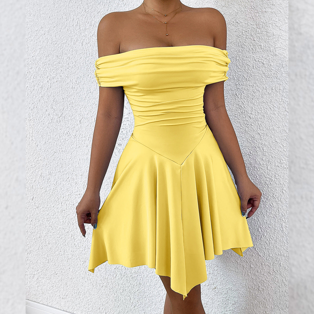 Women Summer Off Shoulder Irregular Strapless Off-shoulder sexy dress 12