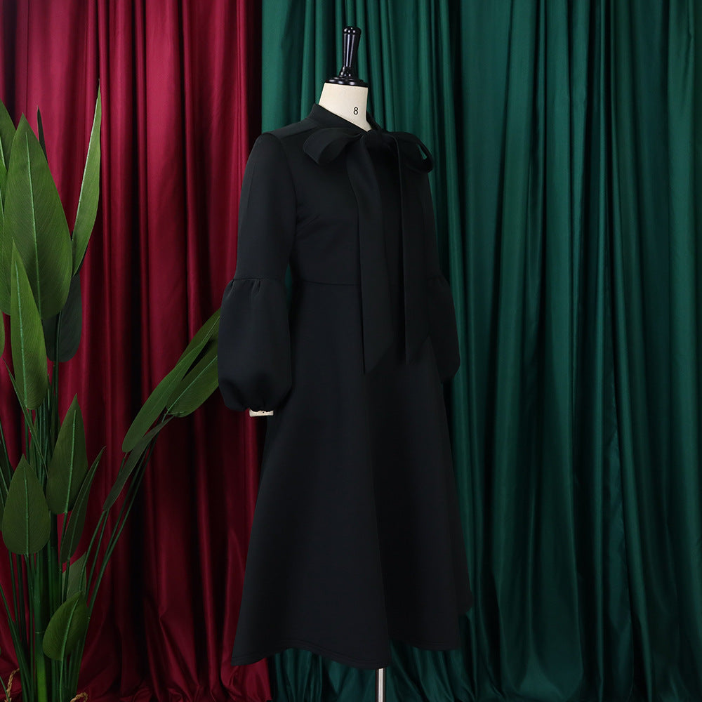 Women's Puff Sleeve Bow Tied High Waist A-Line Party Dress 27