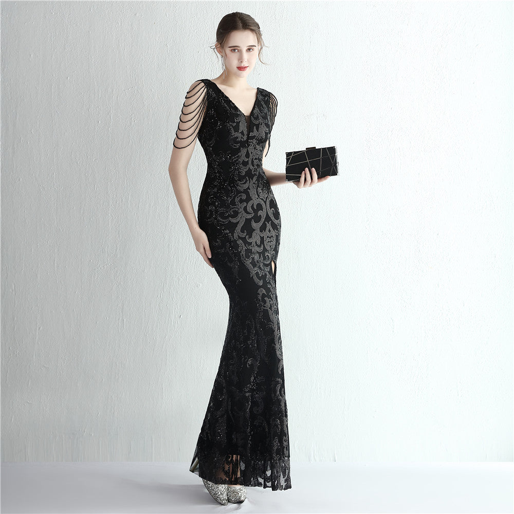 Women Sequined Sequin Long Evening Dress 4