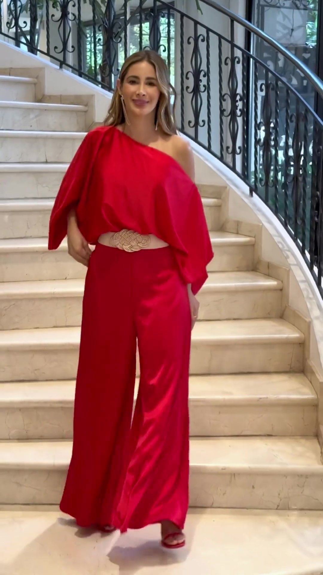 Spring Women's Casual Loose Rose Top High Waist Pants Two Piece Set 9