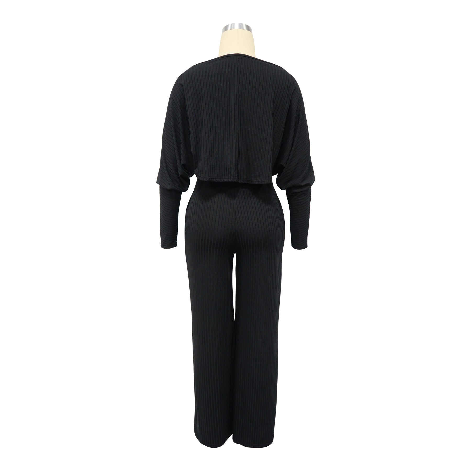 Women’s Fashion Ribbed High-Stretch Cape Top Sleeveless Jumpsuit Set 28