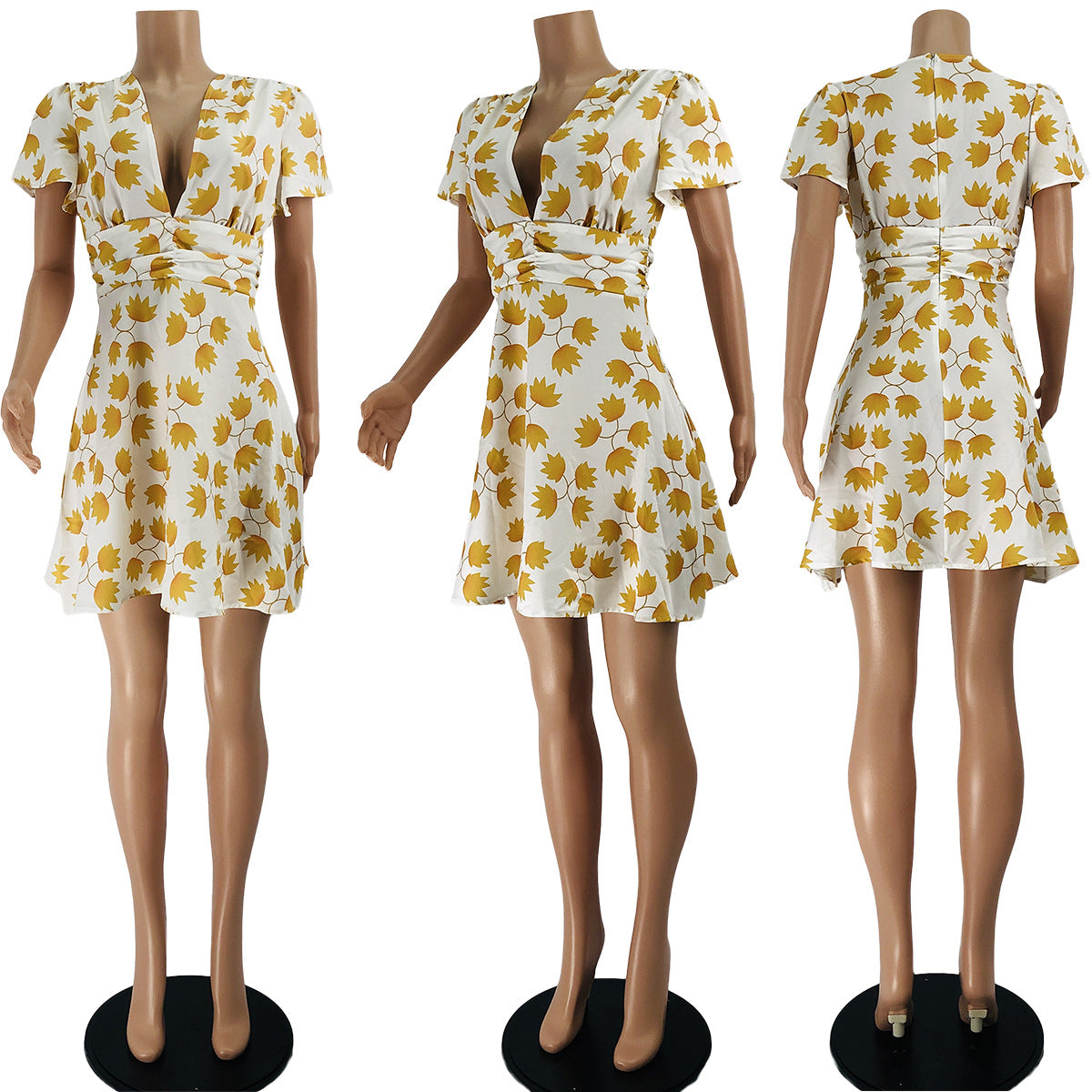 Deep V Neck Slim Waist Pleated Dress 12