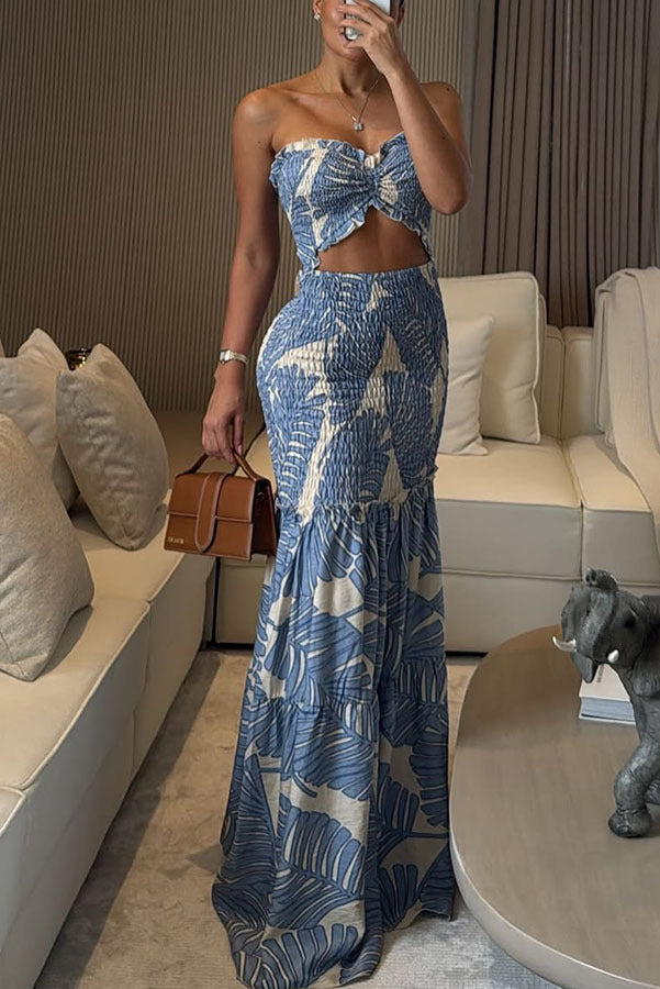 Spring/Summer Halter Neck Print Pleated Casual Loose Holiday Dress for Women