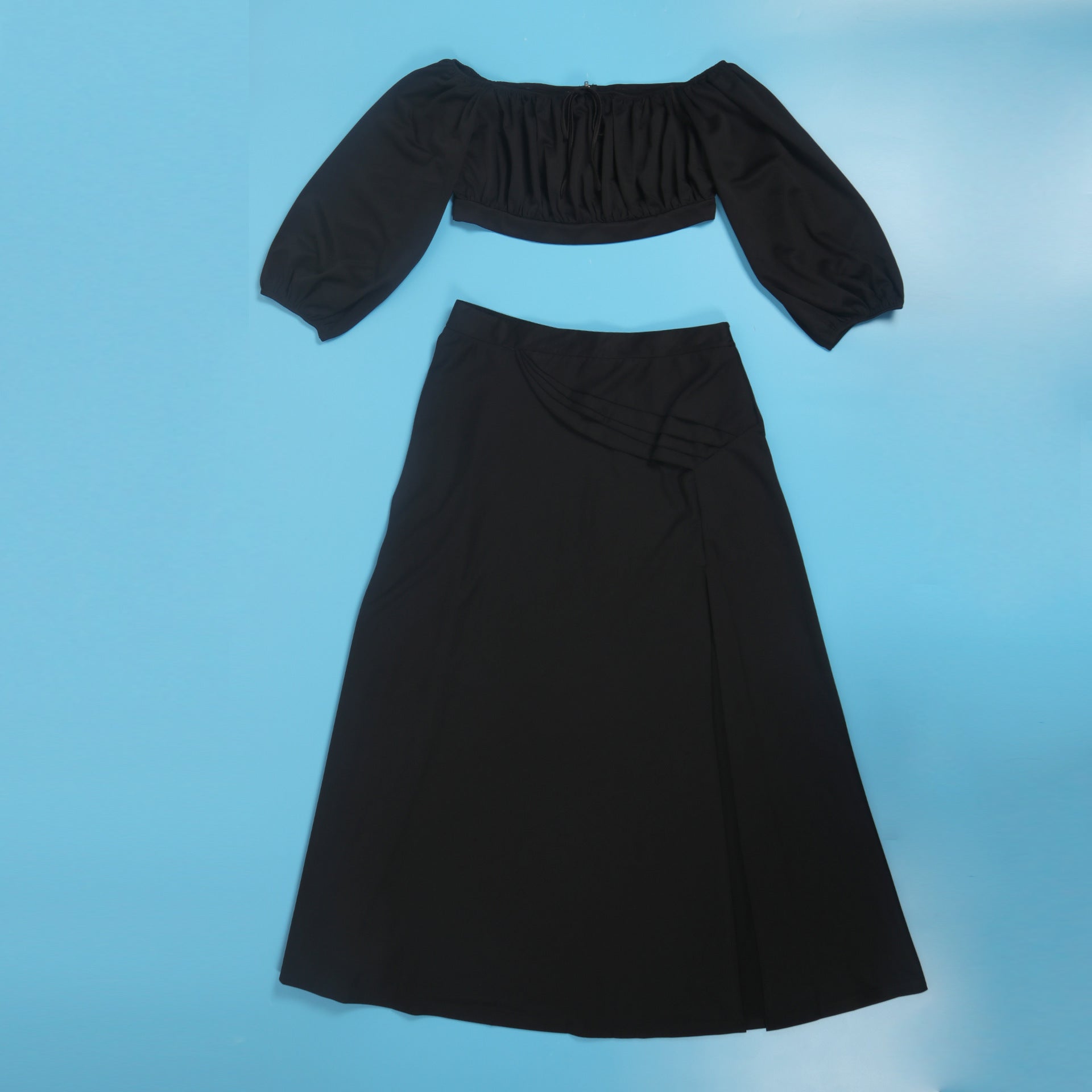 Plus Size Women Sexy Off Shoulder Balloon Sleeve Top and Skirt Two-Piece Set 28