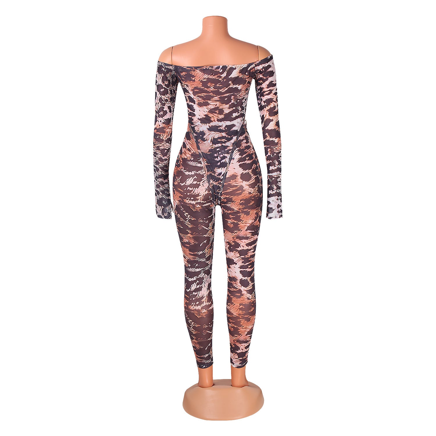 Fashionable and Sexy Mesh Leopard Print Bodysuit Slim Pants Two-Piece Set for Women 8