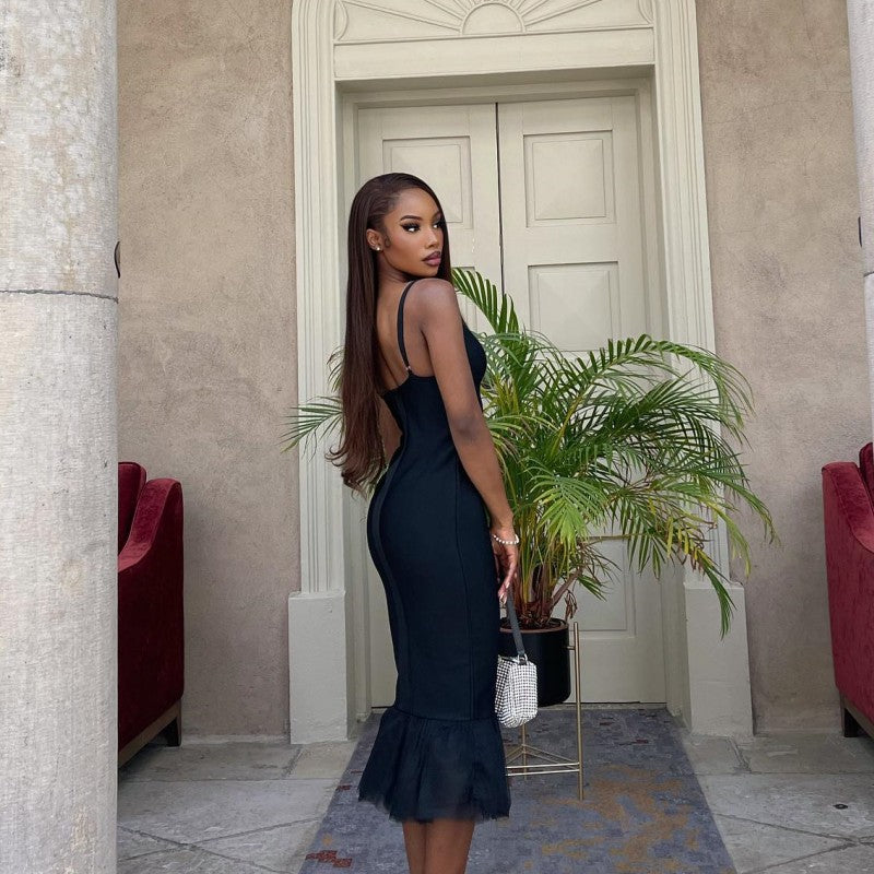 Summer fashion solid color sleeveless mesh patchwork sexy dress 4