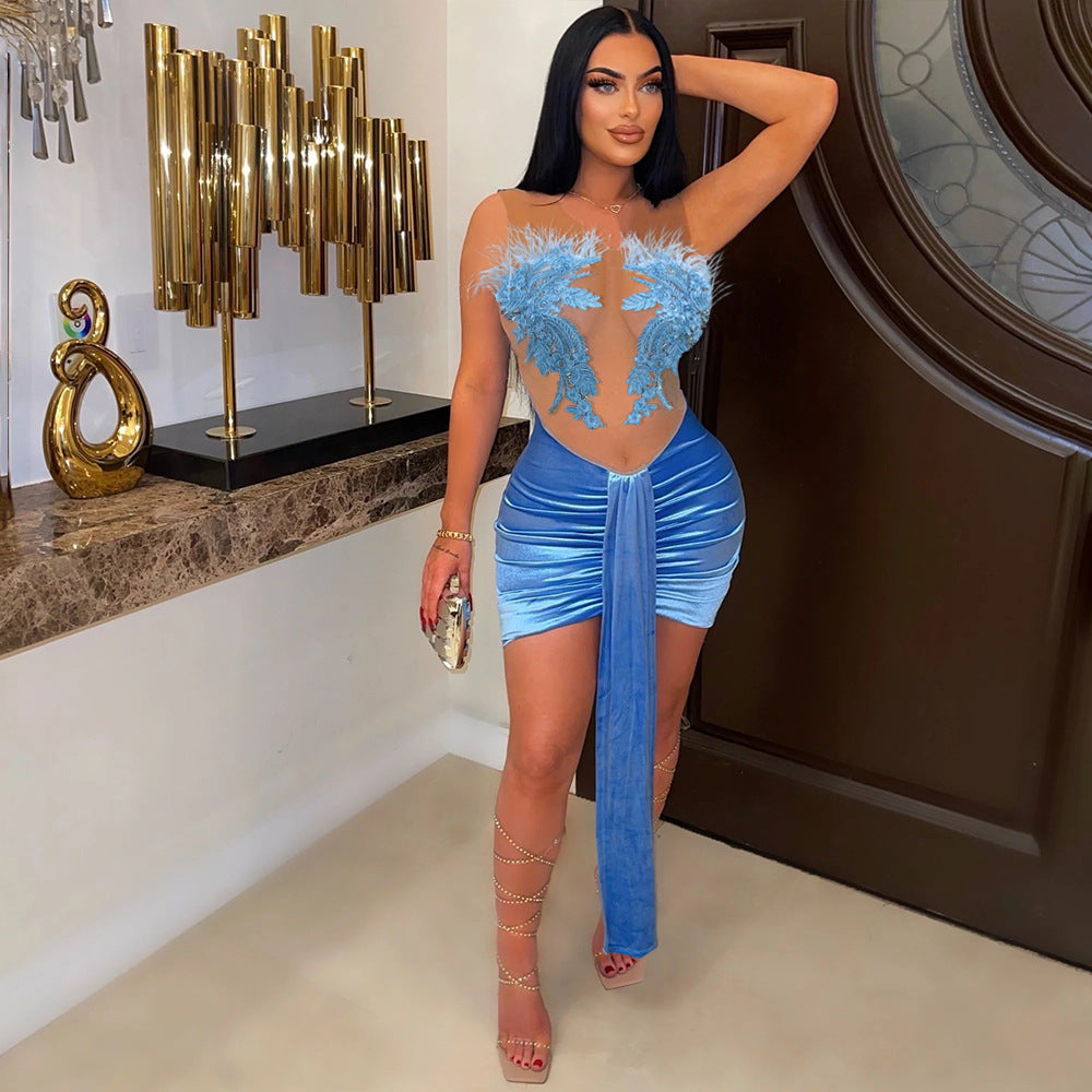 Women Sexy Strapless Dress See-Through Bodycon Party Dress 6