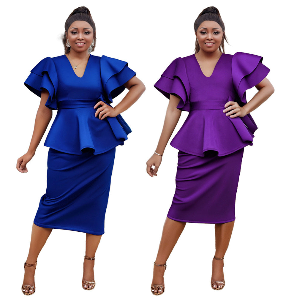Plus Size Women Elegant Ruffle Dress 7