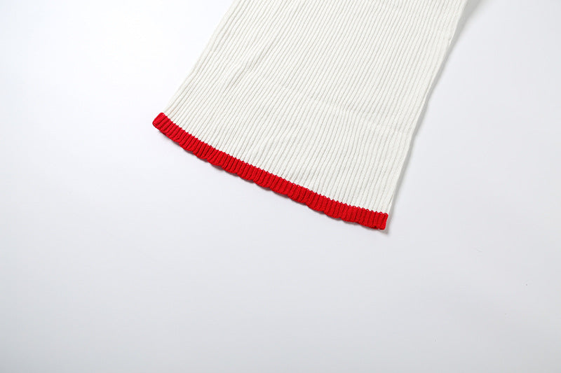 Women's Autumn Sexy Knitting Crochet Halter Neck Camisole Color Block Slim Skirt Set 16