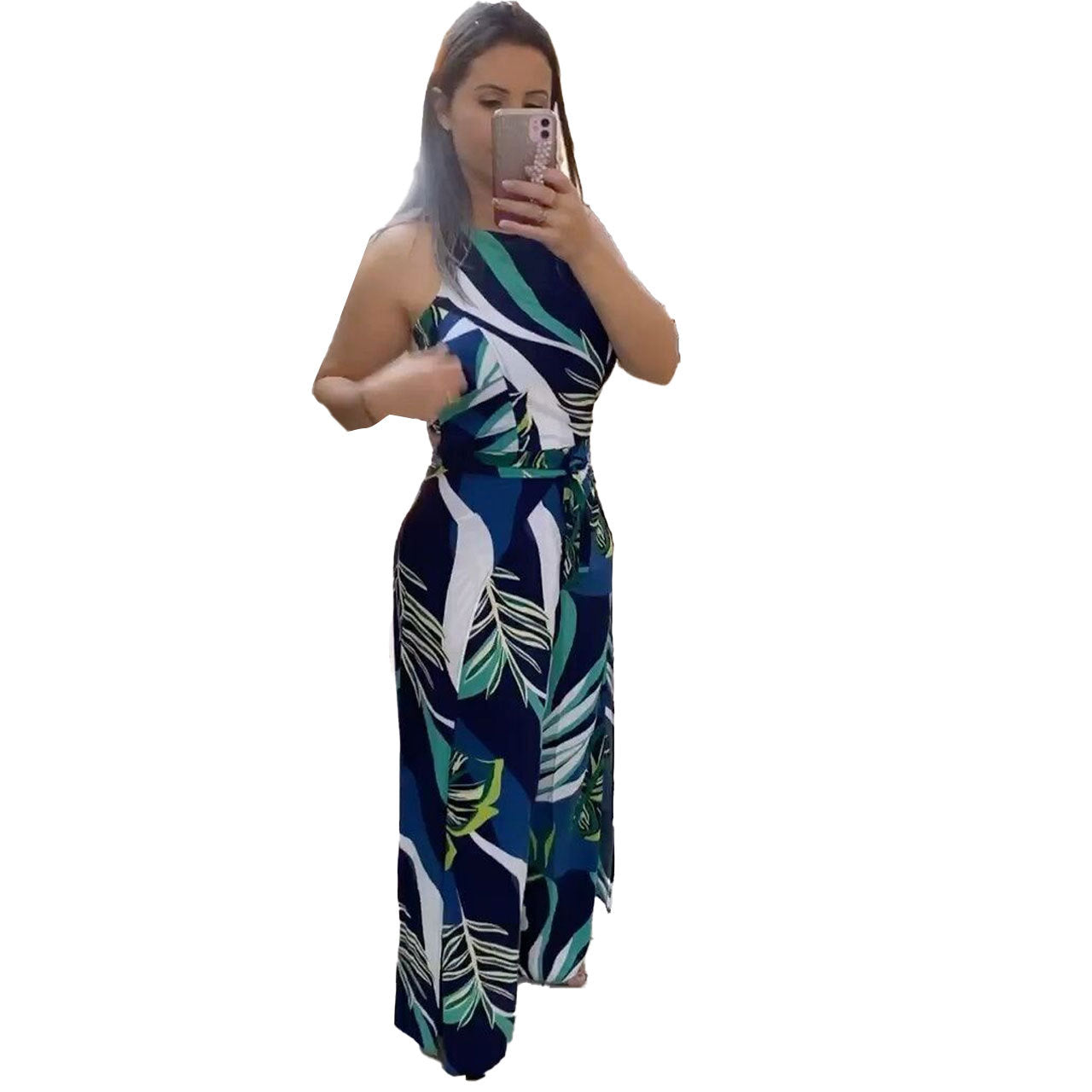 Sexy Fashion Multicolor Print Belt Sleeveless Jumpsuit 10