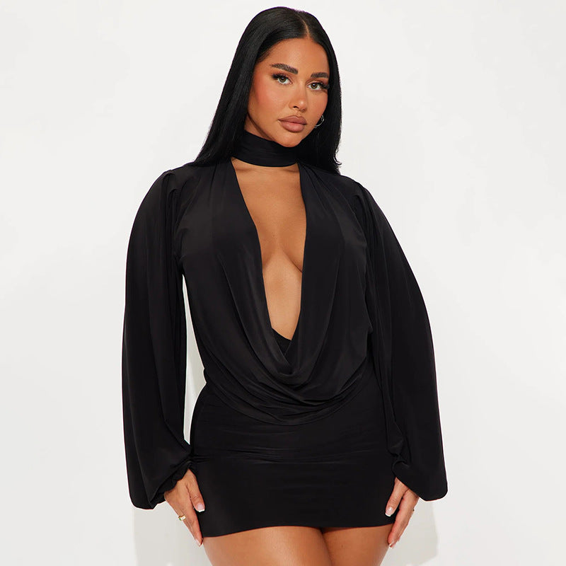 Women Fall Solid Casual V-Neck Long-Sleeved Top and Mini Skirt Two-Piece Set 18