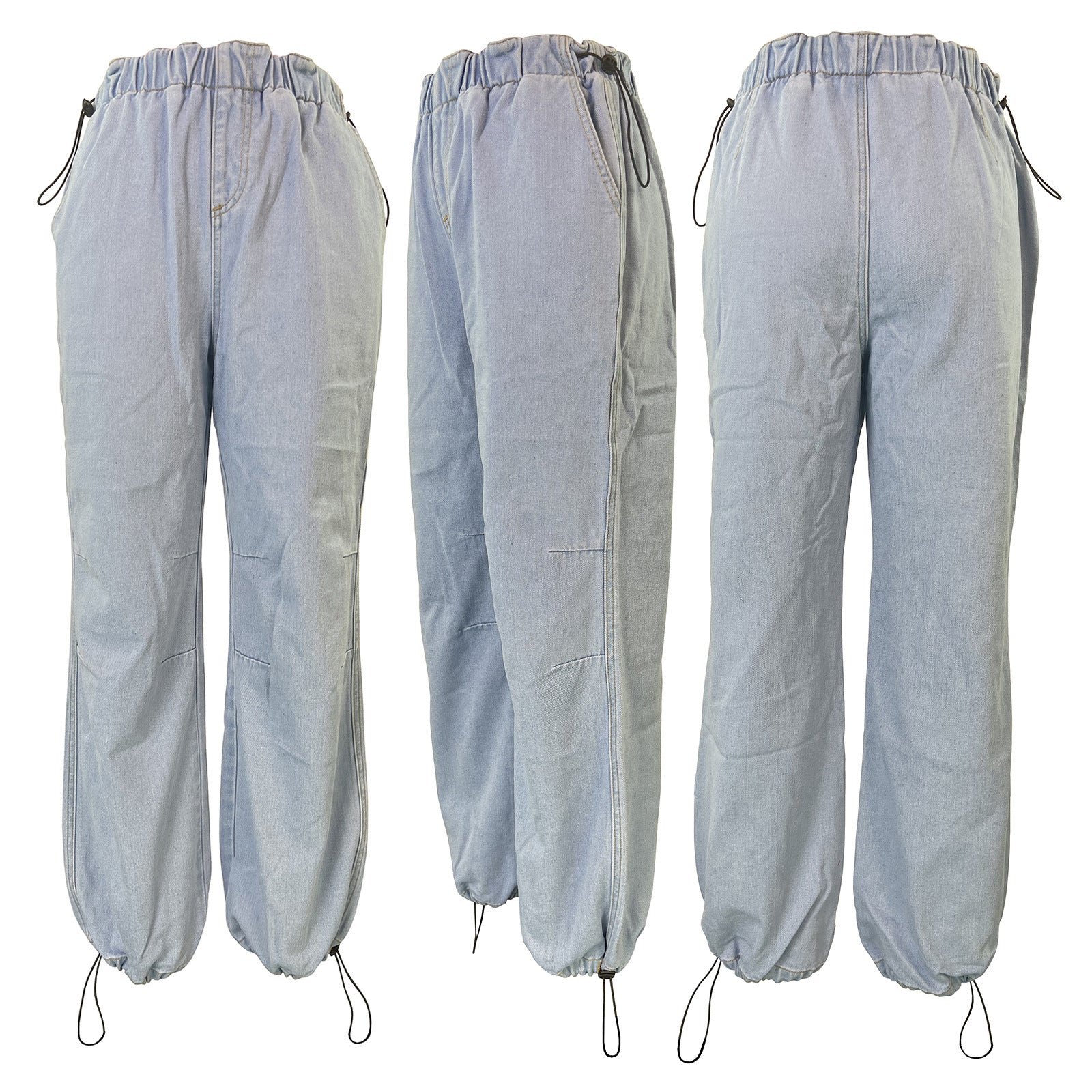 Women Snap Buckle Loose-Cut Denim Pants 11