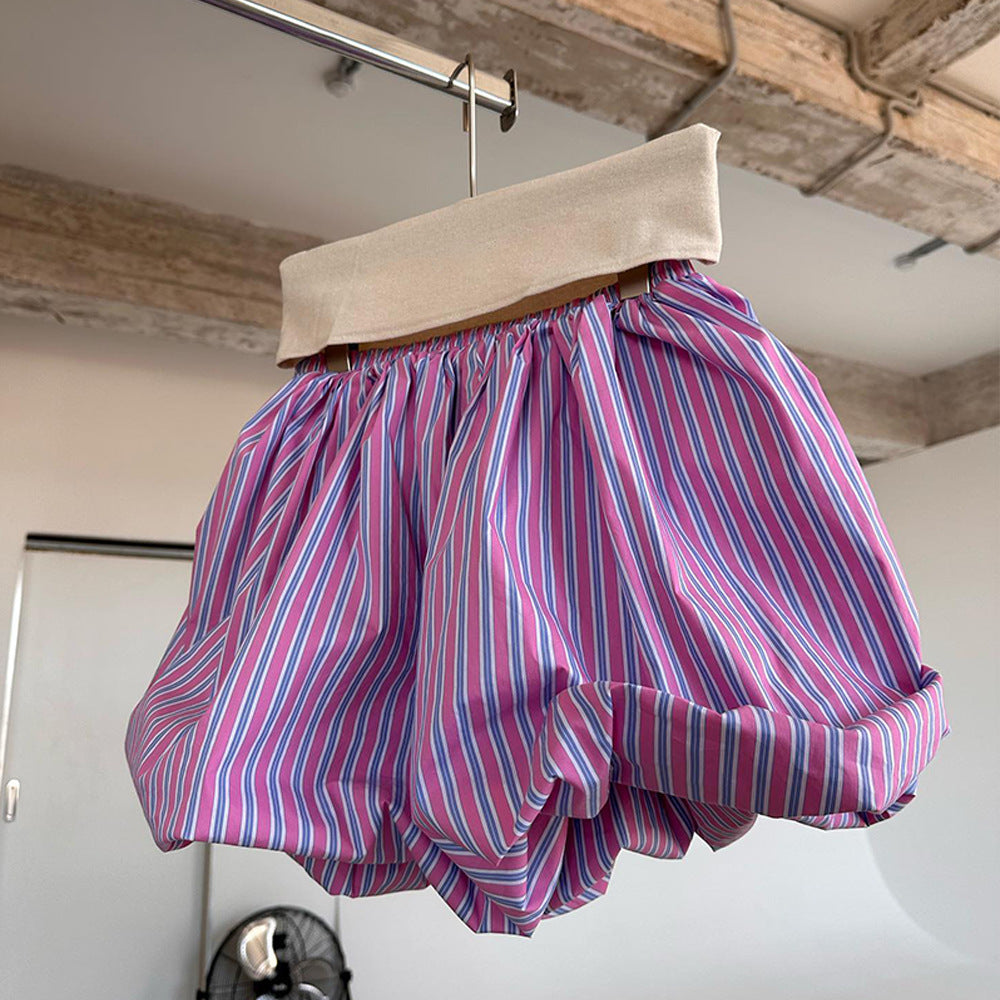 Women French air stripe pleated fluffy mini skirt 9