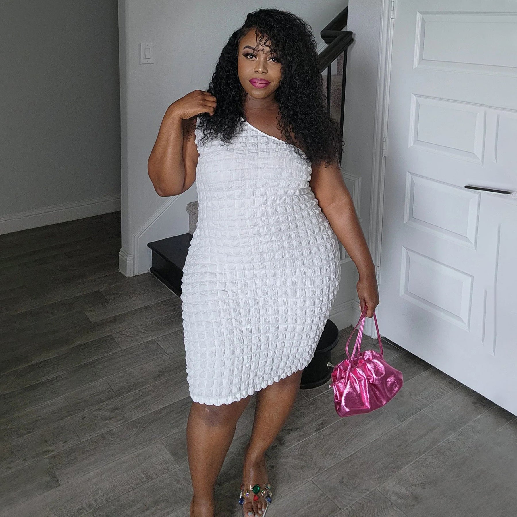 Women's Sexy Slash Shoulder Solid Color Slim Bodycon Dress