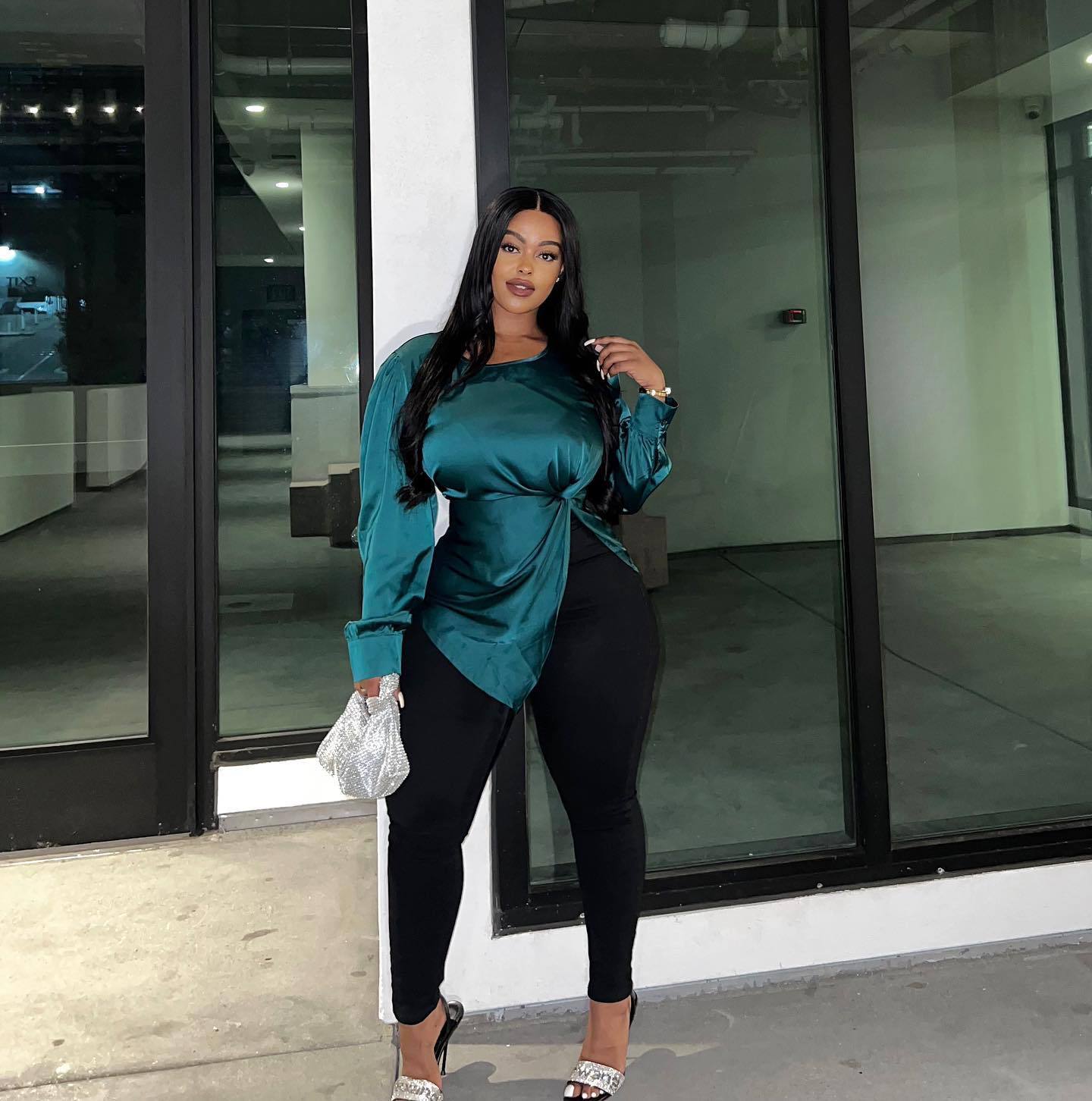 Women's Satin Casual Slit Long Sleeve Chic Top 5