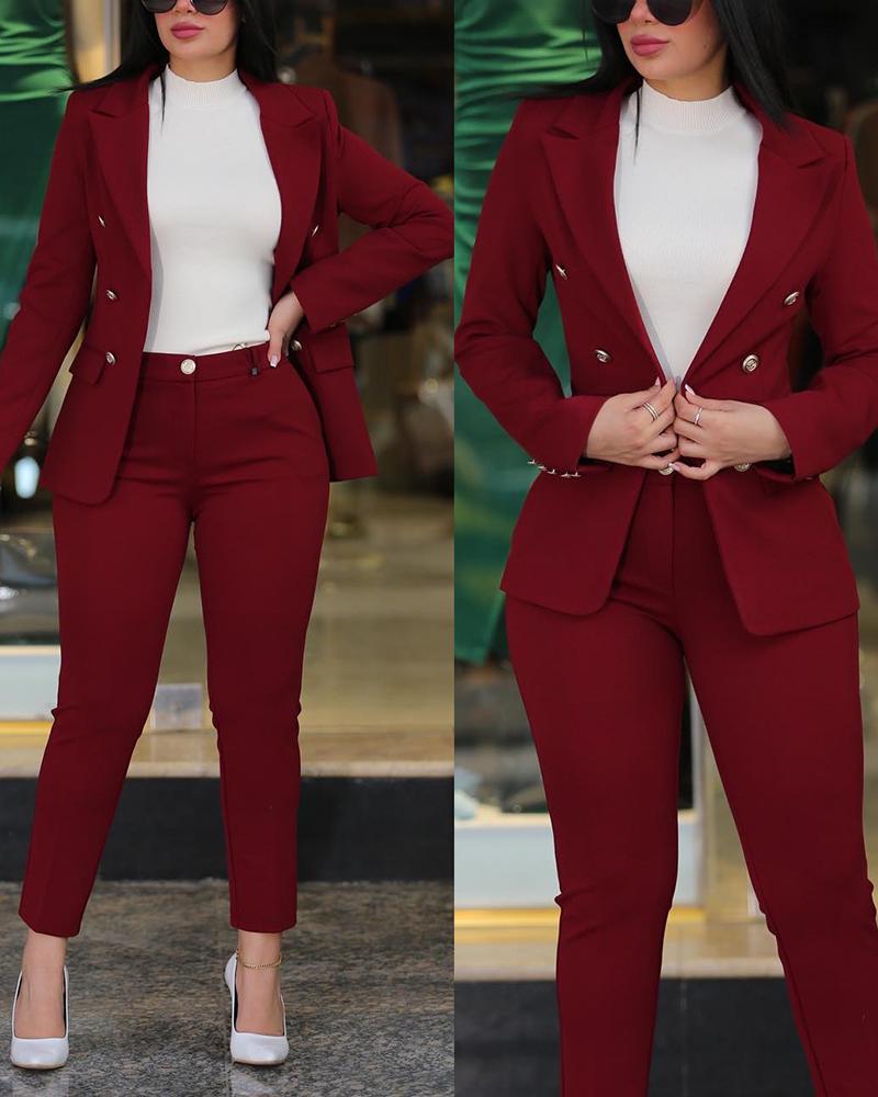 Casual Fashion Business Two Piece Blazer Pants Solid  Women's Suit 4