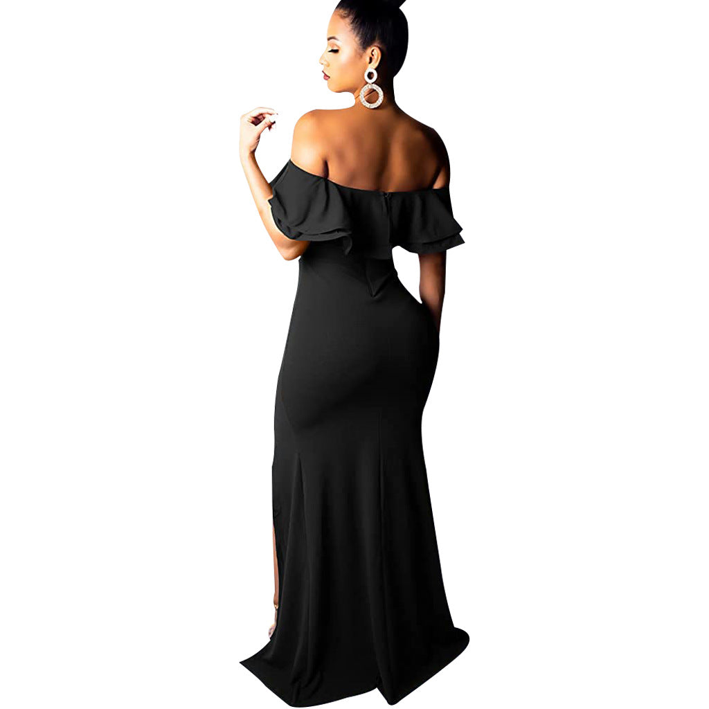 Sexy Fashion Ruffle Off Shoulder Split Dress 8