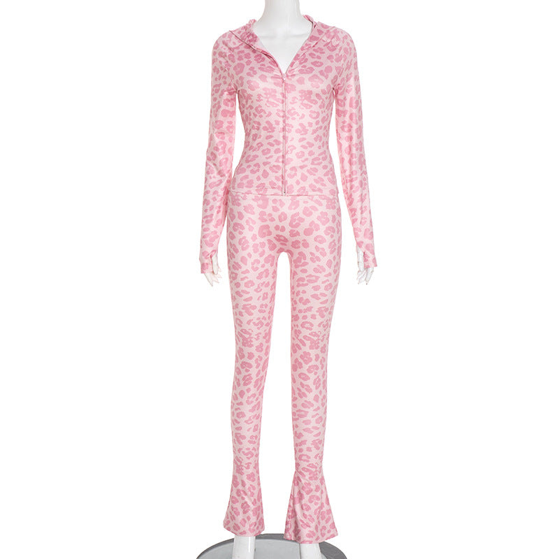 Women's Autumn Fashion Hooded Camouflage Print Long Sleeve Sports Slim Fit Casual Pants Set 6