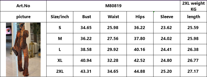 Women Printed Mesh Turndown Collar Long-Sleeved Button Top and Bell Bottom Pants Two-Piece Set 11