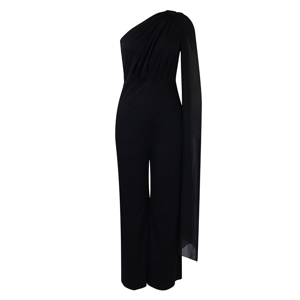 African Women's Solid Color Sexy One Shoulder Formal Party Fashion Jumpsuit 14