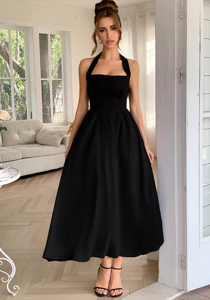 Women Elegant Holidays Halter Neck Waist Dress