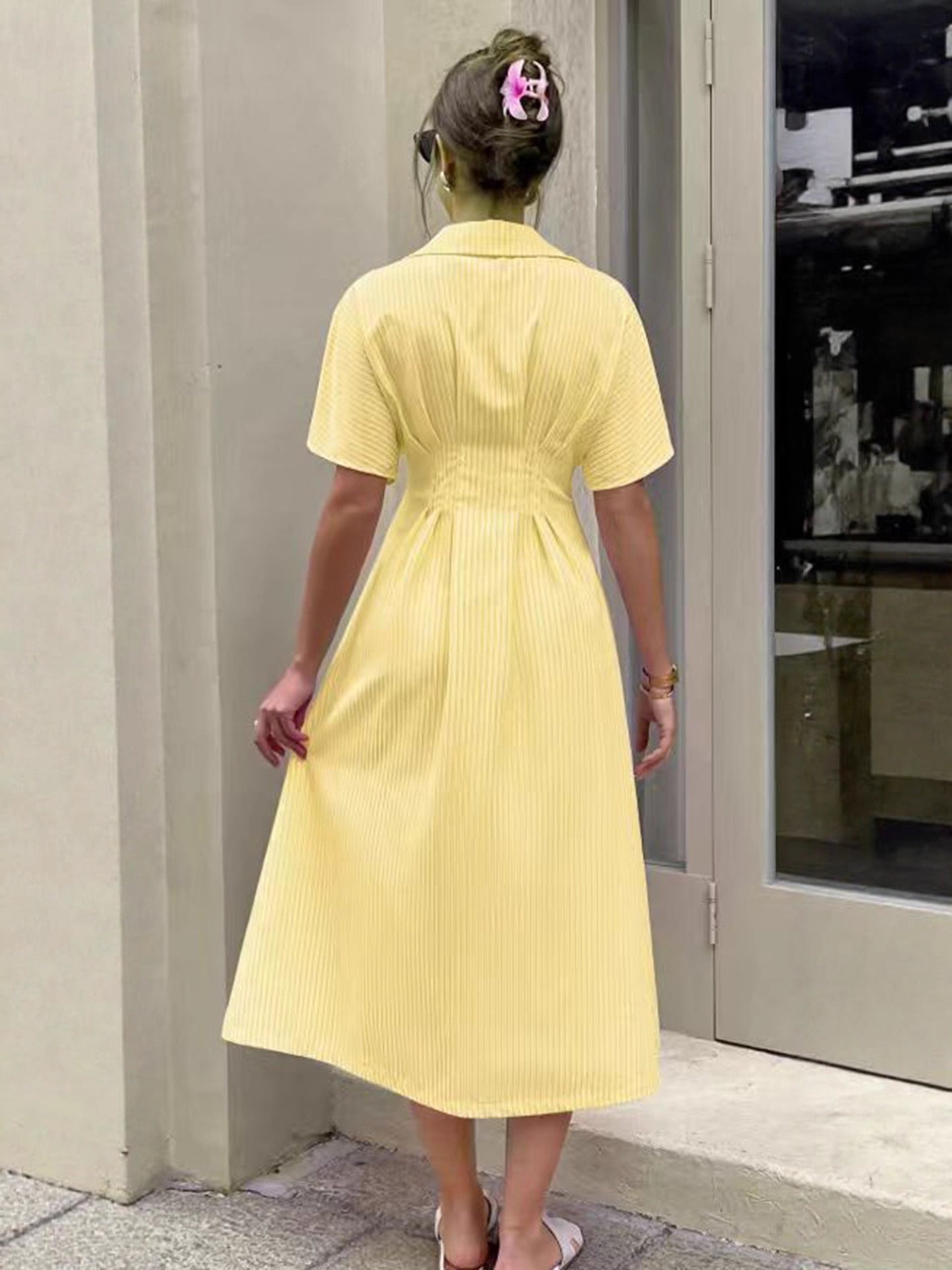 Women Striped Blue Short-Sleeved Shirt Dress 6