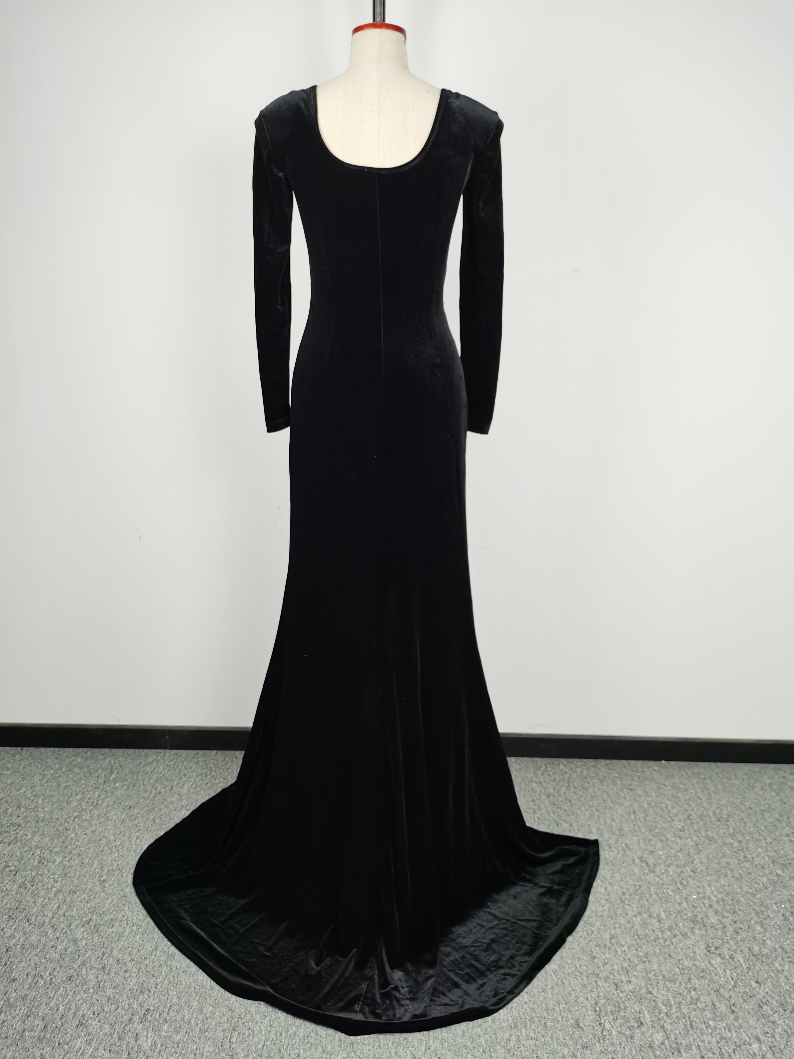 Women's Fall Winter Chic Slim Fit Sexy Plunging High Waist Gloves Velvet Dress 17