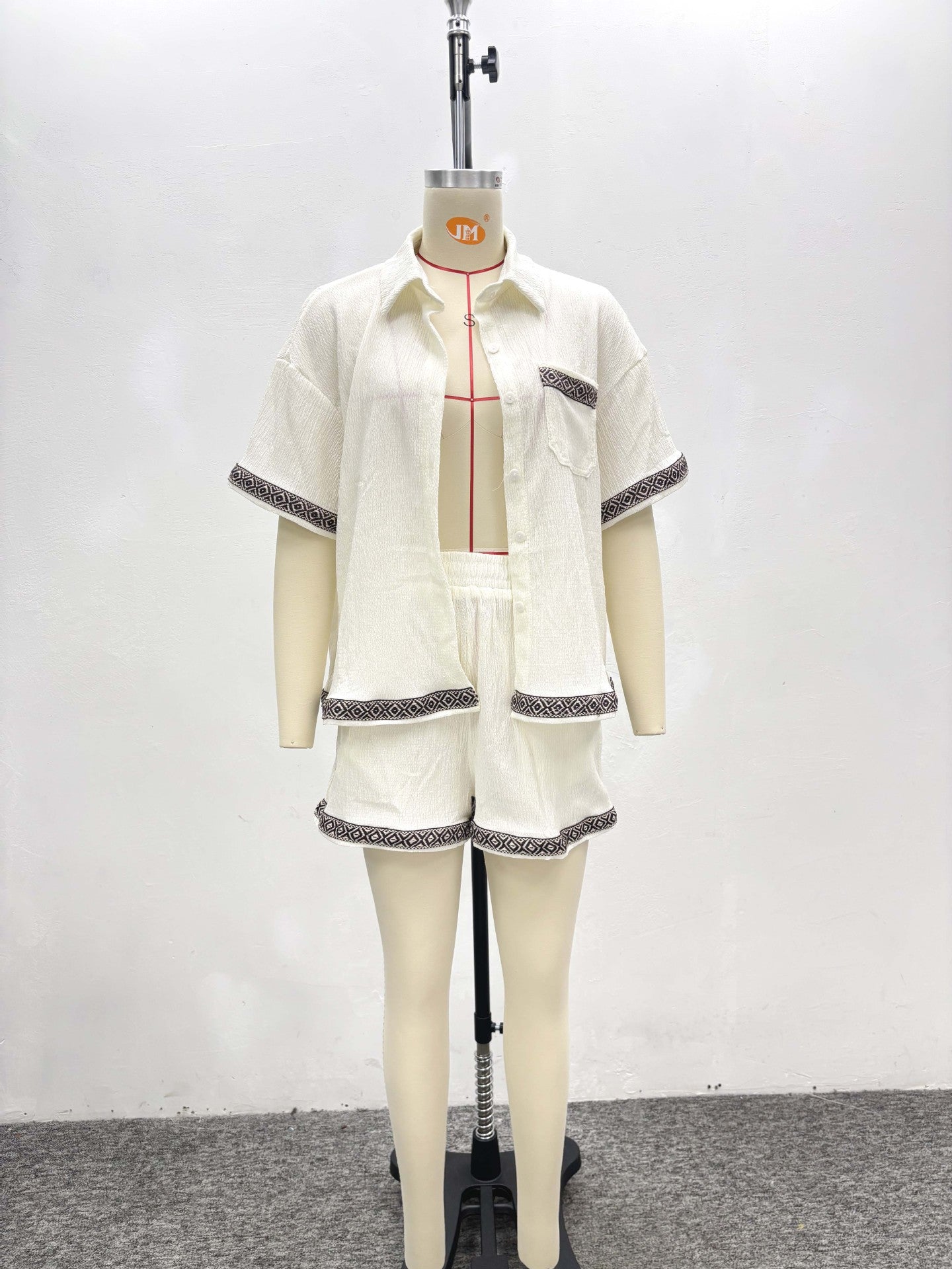 African Women's Summer Contrast Color Turndown Collar Short Sleeve Shirt & Shorts Casual Two-Piece Set 17