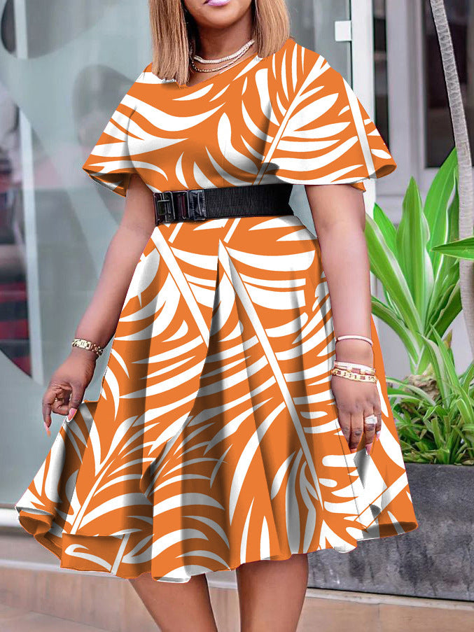 Summer Fashion Chic Women's Belt Print African Plus Size Midi Dress 7